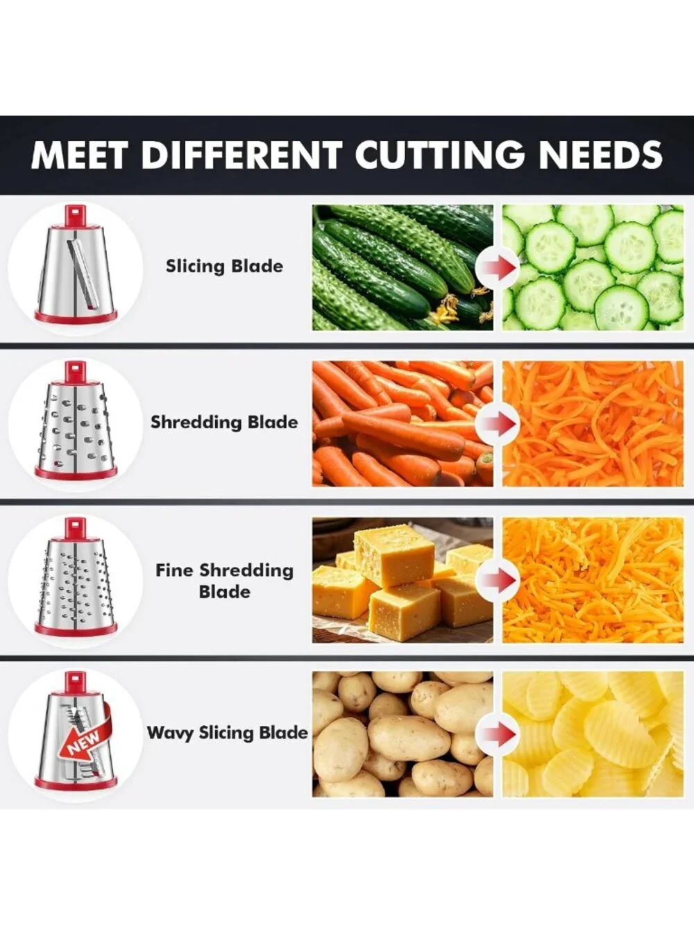 Upgraded Rotary Cheese Grater & Vegetable Shredder Slicer - Hand Crank Kitchen